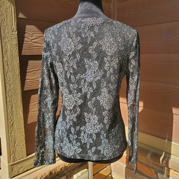 White Stag Shimmery Sparkle Holiday Blouse Women's Size Medium Silver Combo EUC - Picture 3 of 16